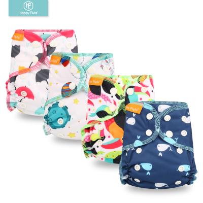 China Printed Newborn Baby Diaper Happyflute Cotton Diapers AIO Diaper Cloth Organic Tiny Newborn PUL Velvet Waterproof Diaper for sale