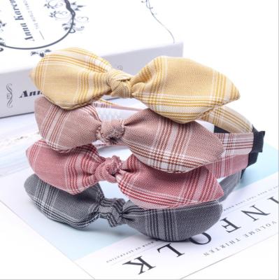 China 2021 Retro Wide Side Bow Plaid Headband Children Simple Soft Simple Headbands for sale