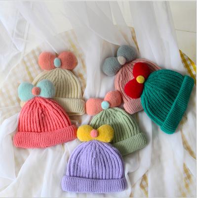 China Baby hat autumn and winter princess bow checked new beautiful knit hat baby woolen warm hat for sale