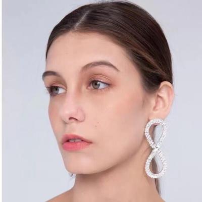 China FASHIONABLE Design Fashion Style Lstest Big Wide Silver Planted Crystal Diamond Hoop Earrings for sale