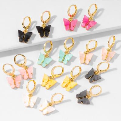 China BOHEMIA 6 Color Resin Small Butterfly Circle Earrings Wholesale Bohemian Acrylic Butterfly Embrace Earrings for sale