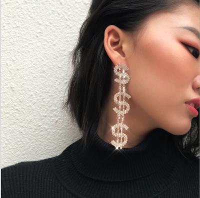 China New design casual US dollar drop earring 2020 exaggerated rhinestone sign earrings ladies for sale