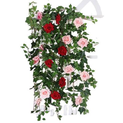 China Wedding Party Store Decorate Party Silk Festival Floral Arrangements Garland Leaf Plant Artificial Ivy Hanging Rose Flower Vine for sale