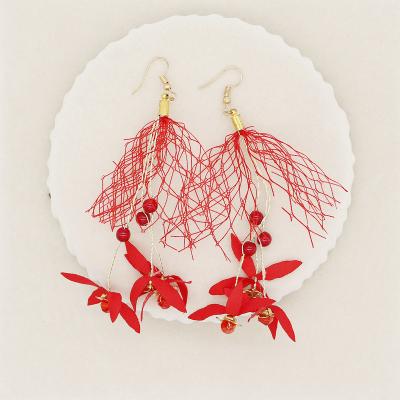 China New Enamel Wedding Artificial Flower Bridal Earring Pendant Elegant Handmade Korean Custom Made Red Fashionable Accessories For Women for sale