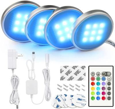 China Remote Control LED Kitchen Puck Lights for Buffet Cabinet Light Timer Night Underside Light 4 Packs for sale