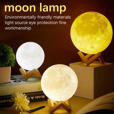 China Touch Table Desk Lamp Lights Led Modern 3D Moon Night Changing Lamp with Acrylic Ball and ABS Base and USB Charger for sale