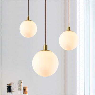 China Hotel Modern Home Decoration LED Glass Ball Modern Milky White Pendant Lights for sale