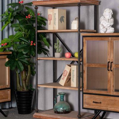 China Wood And Metal Mix 4 Tier OEM Modern Book Living Room Furniture Industrial Eco-Friendly Storage Shelf for sale