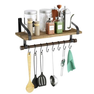 China DIY Wooden Kitchen Furniture Spice Kitchen Utensil Wall Mount Rustic Wooden Kitchen Rack With Shelf for sale