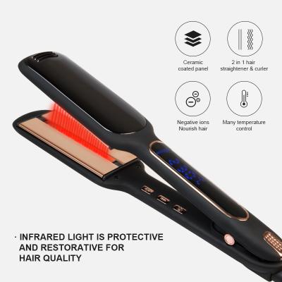 China LED Temperature Display Wide Version Infrared Hair Straightener Splint For Household Fast Flat Iron Hair Straightener for sale