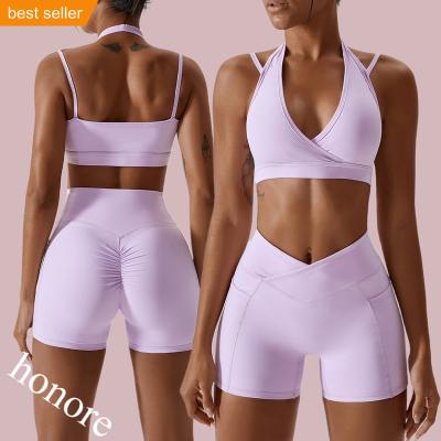 China Breathable Quick Dry Yoga Running Suit Yoga Vest Shorts Set Sports Fitness Bra Running Set for sale