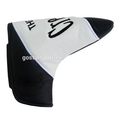 China PU Leather Embroidery Magnetic Black Logo PU Golf Blade Putter Custom Cover for sale