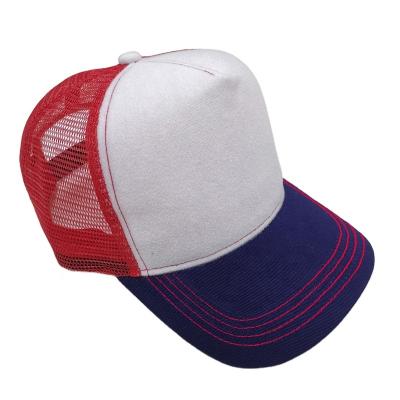 China Funny White, Red and Navy Tweel Mesh Trucker Cap Hat with Plastic Snap Closure for sale