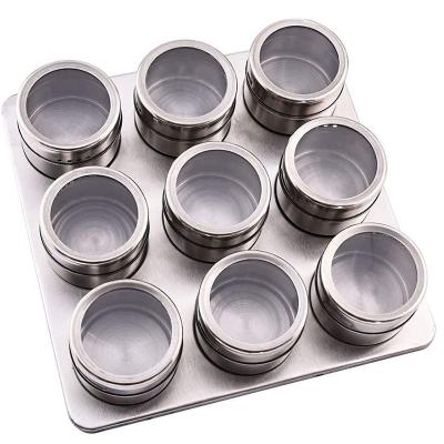 China Quality Guaranteed Unique 9 Pack Magnetic Kitchen Spice Tins Bottle Set Jar With Square Panel for sale