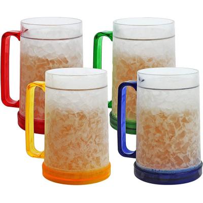 China Double Freeze Stocked Frosty Freezer Beer Mugs, Wall Set of 4 Beer Mugs, 16oz Assorted Colors Frosty Ice Mugs for sale