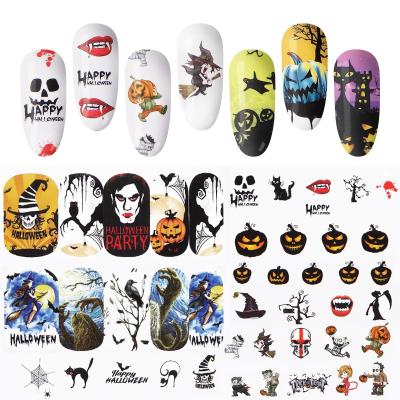 China Thinner 48 Pcs Halloween Nail Art Water Sticker Set Anime Skull Bone Decals Gel Polish Slider Props Nail Decorations for sale