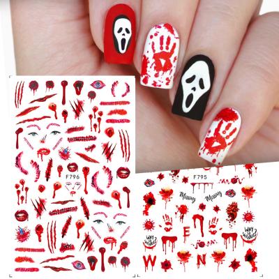 China 2021 Thinner Halloween Bloody Nail Designs 3D Sticker Decals Red Nail Art Decoration Accessories for sale