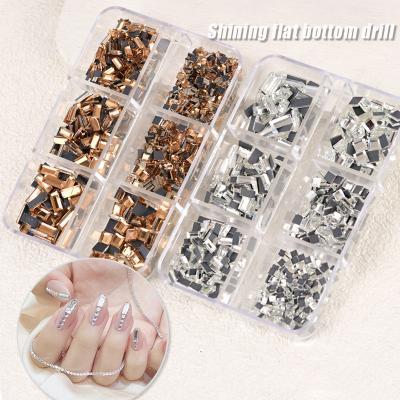 China DIY 6 Rings Shiny Art Glass Rhinestone Set Nail Art Decoration Crystal Diamond Rectangle Square Shape Clear Flatback for sale