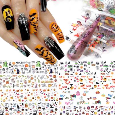 China 10pcs Art Witch Skull Nail Adhesive Transfer Decorations Sliders Foil Stickers Pumpkin Spider Design Nail Thinner 10pcs Halloween for sale