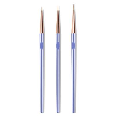 China Professional Nail Art Beauty 3pcs 3D Handle 3D Handle Carved Nail Art Liner Purple Paint Brush Pen Beauty Uv Gel Brush Manicure Tools for sale