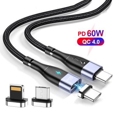 China Strong Magnetic Charging Cable + LED Indicator + 540Â ° Toocki PD 60w Usb A To Usb C Cable 2 Spin In 1 Magnetic Mobile Charger Charging Cable For iPhone for sale