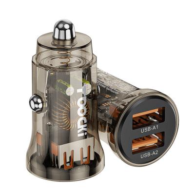 China QC 3.0 Mini Transparent Car Charger Toocki Ruijie 30W High Quality Car Charger Double Transparent Mini Car Charger for sale