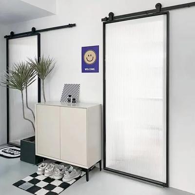 China JIUYIXING Waterproof Customizable Design Modern Interior Narrow Frame Aluminum Tempered Glass Sliding Barn Doors for sale