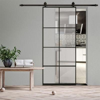 China Modern Design Waterproof Tempered Glass JIUYIXING Aluminum Alloy Sliding Narrow Frame Barn Doors Interior Glass Barn Door for sale