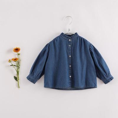 China 220190 Autumn Girls spring lace cotton denim shirt fashion cute stylish sleeve shirt from marc&janie LUFU French series viable retro long for sale