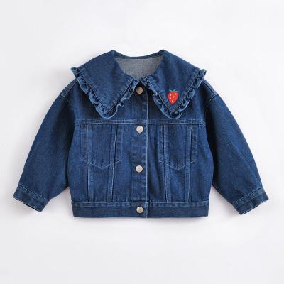 China Autumn Strawberry Embroidered Large Lapel Denim Jacket Kids Viable Girls Marc&janie Kids Fashion Outwear Coat 221572 for sale