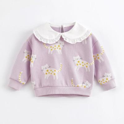 China Marc&janie Viable Girls Autumn Cat Cotton Large Lapel Collar Fleece Striped Sweatshirt 221529 for sale