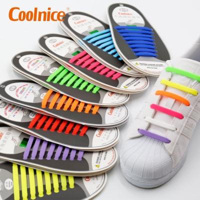 China COOLNICE Waterproof Free Tie Lazy Snap In Elastic Shoe Lace Silicone Shoe Laces for sale