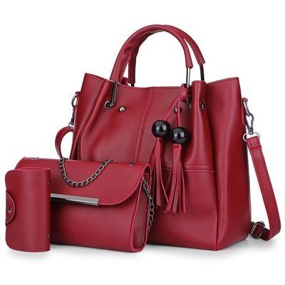 China Lady New 3pcs Multi Purpose Shopping Bag Sets Lady Shoulder Women Leather Handbag Set PU Handbags for sale