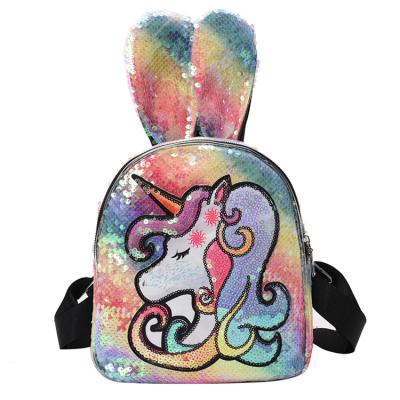 China 2019 Latest Fashion Kids Mini Bag Custom Light Glitter Rabbit Waterproof Unicorn Cartoon Bag Girl's Shiny LED Sequin Backpack Mochila for sale