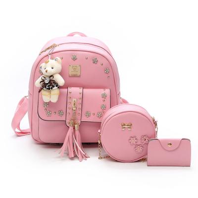 China Waterproof 2020 Wholesale Fashion High Quality Custom PU Leather Modern Luxury Cute Pieces Pretty New Women Backpack Bag Set for sale