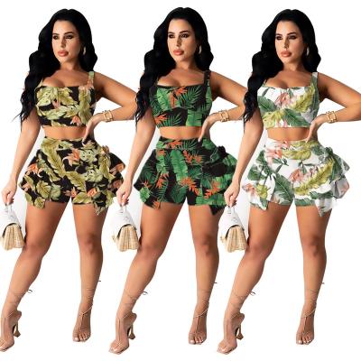 China QUICK DRY Women Flower Tank Top & Short Casual Floral Cami Crop Top Shorts Set Boho Hawaiian Sets Beach Wear 2 Pieces for sale