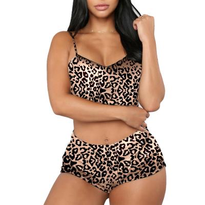 China Homewear Leopard Cheetah Print Tank Top QUICK DRY Pajamas & Shorts Set Satin Silk Pajamas Set Women Sexy Womens Pajamas Sets 2 Pieces for sale