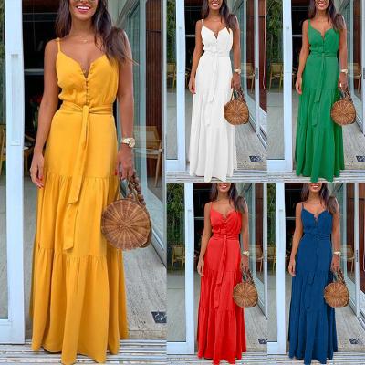 China Plus Size 2XL 3XL Women Dress Summer Solid Color Breathable Spaghetti Straps Ladies Maxi Dresses for sale