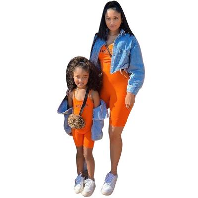 China Cozy Breathble Mommy and Me Matching Outfits Solid Color Sling Overalls Shorts 1 Piece Mom and Daughter Romper Set for sale