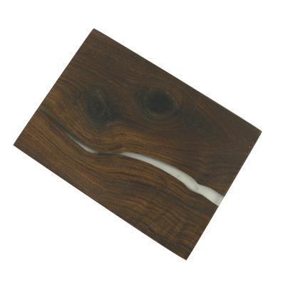 China Viable Custom Design Black Walnut Chopper Snack Cheese Cheese Charcuterie Wooden Cutting Board With Epoxy Resin for sale