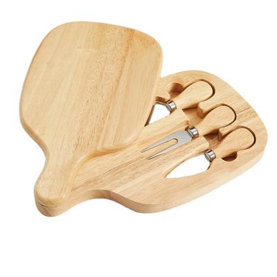 China Sustainable Eco Friendly Custom Contract Cheese Rubber Wood Swivel Board With 3 Knives Set for sale