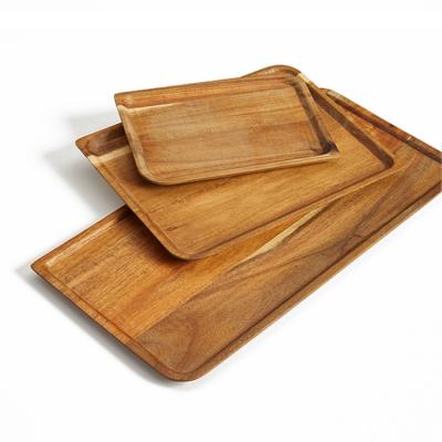 China Sustainable Wholesale Natural Large And Small Acacia Wood Food Serving Serving Tray For Snack Fruit Coffee for sale