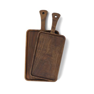 China Sustainable Custom Wooden Black Walnut Rectangle Serving Tray With Handle For Food Fruit Nut for sale