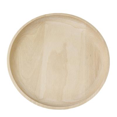 China Sustainable Hot Selling High Quality Round Beech Wood Serving Tray For Food Cafe Tea Cake for sale