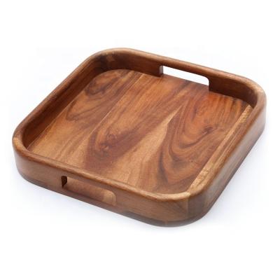 China Hot Selling Sustainable High Quality Natural Acacia Wood Serving Square Tray For Food Fruit Coffee Snack for sale