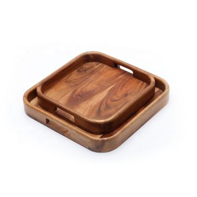 China Wholesale Custom Rustic Hotel Place Natural Acacia Wood Food Serving Tray Popular Home Restaurant for sale