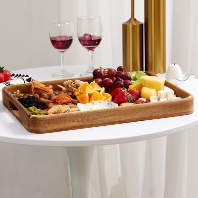 China Hot Selling Eco-friendly Luxury Solid Acacia Wood Serving Tray For Breakfast Coffee Tea Cake Snack for sale