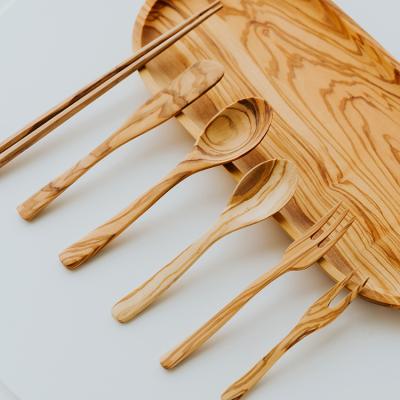 China Natural Olive Wooden Small Serving Spoon Kitchenware Set Home Classic Wooden Sandwich Tea Coffee Cake Cutlery Utensils for sale