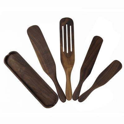 China Sustainable New Arrival Kitchen Cookware Black Walnut Wood Spurtles Set Of 5 for sale