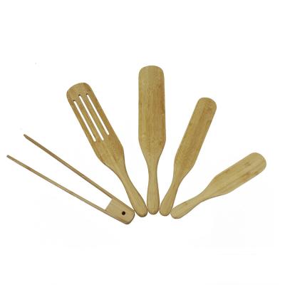 China Sustainable Hot Selling 5 Piece Multi-Use Kitchen Utensils Spatula Bamboo Spurtle Set With Tongs for sale